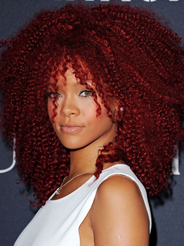 18" Punainen Remy-Hiusta Kinky Lace Front Sopiva Rihanna Peruukit