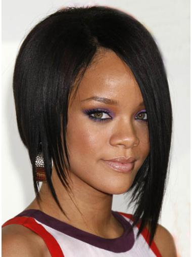 Synteettistä 11" Musta Uskomaton Leukapituinen Suora Rihanna Peruukit