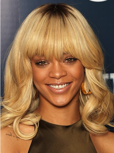 14" Vaalea Remy-Hiusta Laineikas Lace Front Hämmästyttävä Rihanna Peruukit
