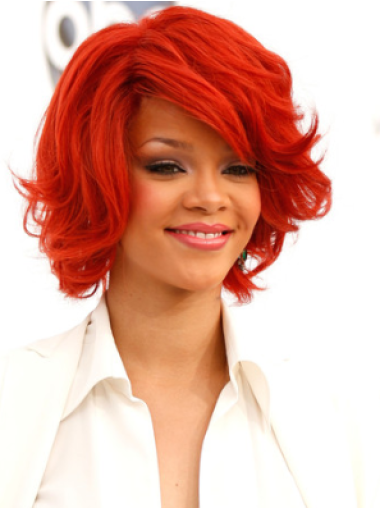 12" Punainen Remy-Hiusta Laineikas 100% Käsinsolmittuja Vaivattoman Rihanna Peruukit