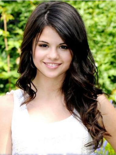 Remy-Hiusta 20" Musta Korkealaatuinen Pitkät Laineikas Selena Gomez Peruukit