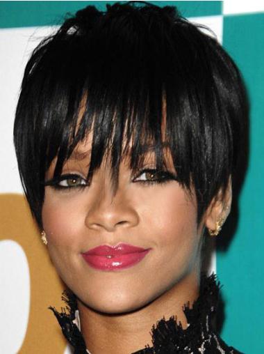 Synteettistä 6" Musta Suunniteltu Leukapituinen Suora Rihanna Peruukit