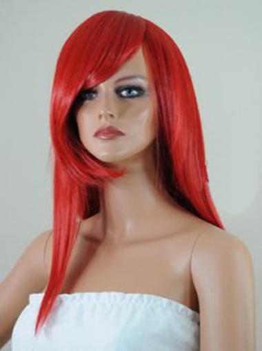 18" Punainen Remy-Hiusta Lace Front Otsatukka Suora Pehmeä Pitkät Peruukit